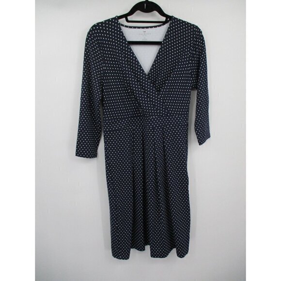 Talbots Dresses & Skirts - Talbots Womens Dress 10P Petites Blue Navy Polka Dot V Neck Nylon Stretchy Knit